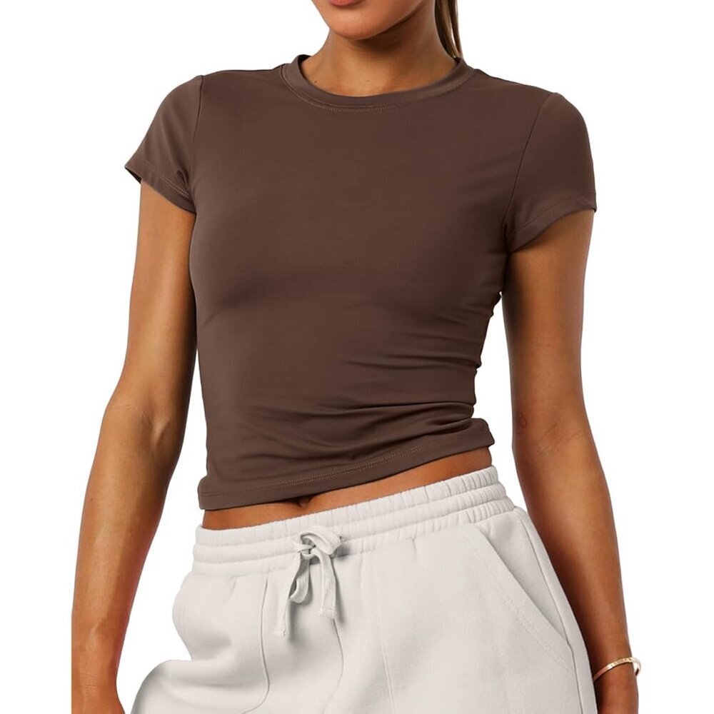Women's Cotton Crewneck T-Shirts Summer Casual Y2K Going Out Tops Large